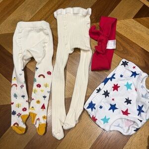 Hanna Andersson Cream Tights, headband and Starry bloomers lot